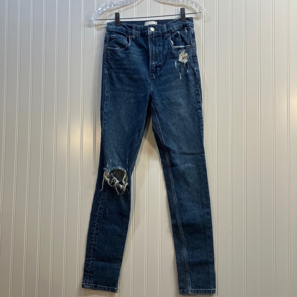 Boyish The Zachary High Rise Skinny‎ Distressed Jeans Blue Size 25 Vegan Denim